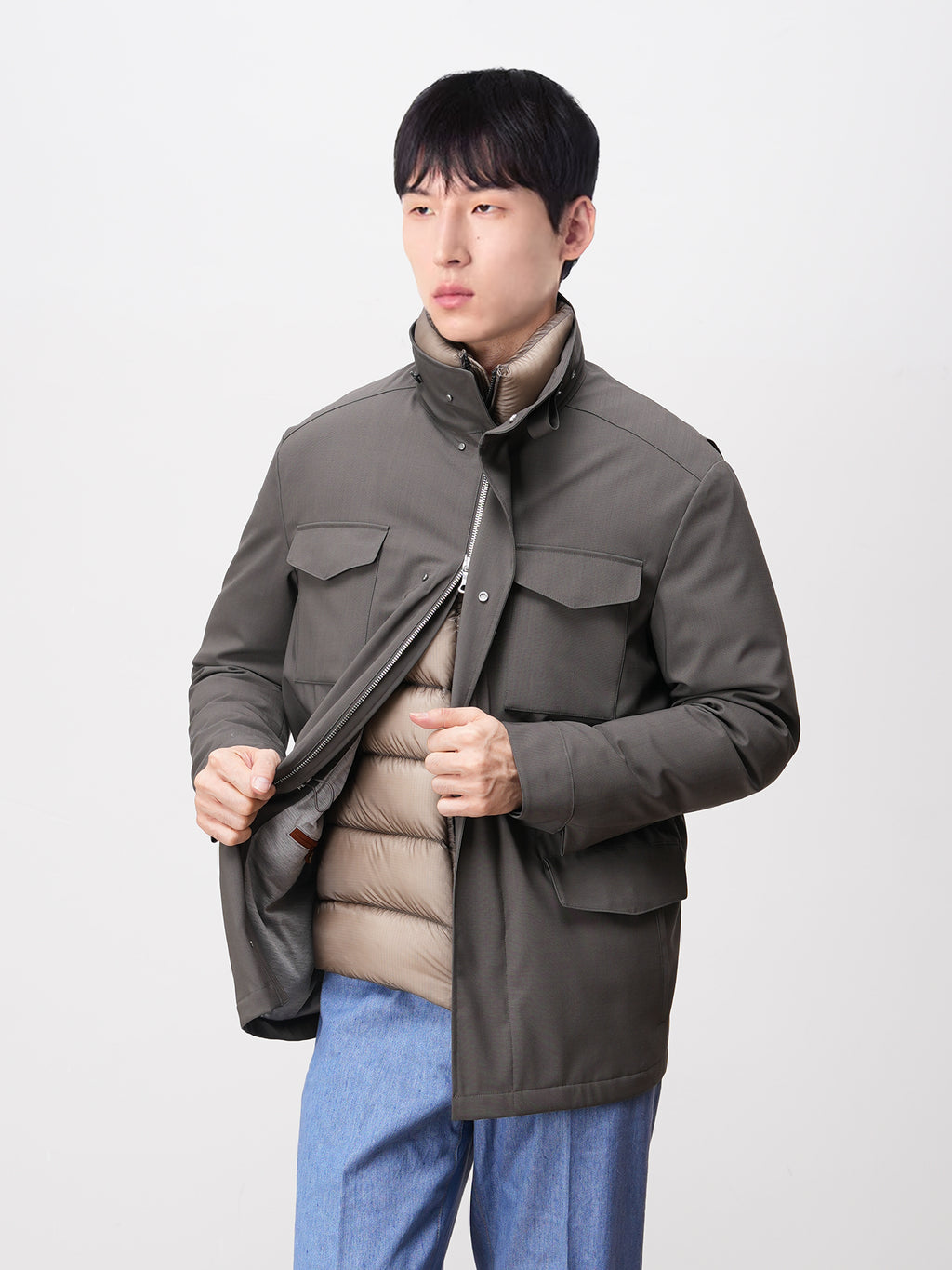 Loro piana Storm system m65 科技面料防风雨鹅绒可拆卸羽绒夹克